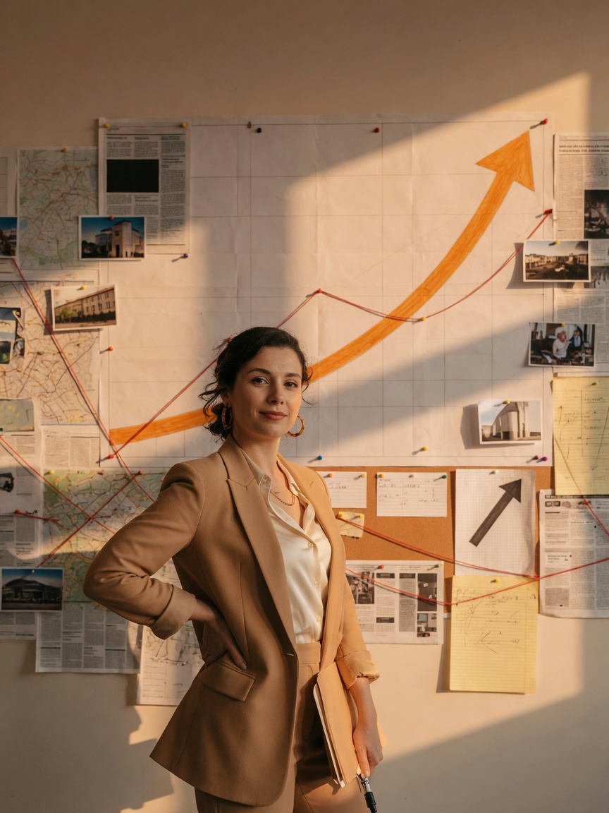 Growth lead at a sunlit war-room wall